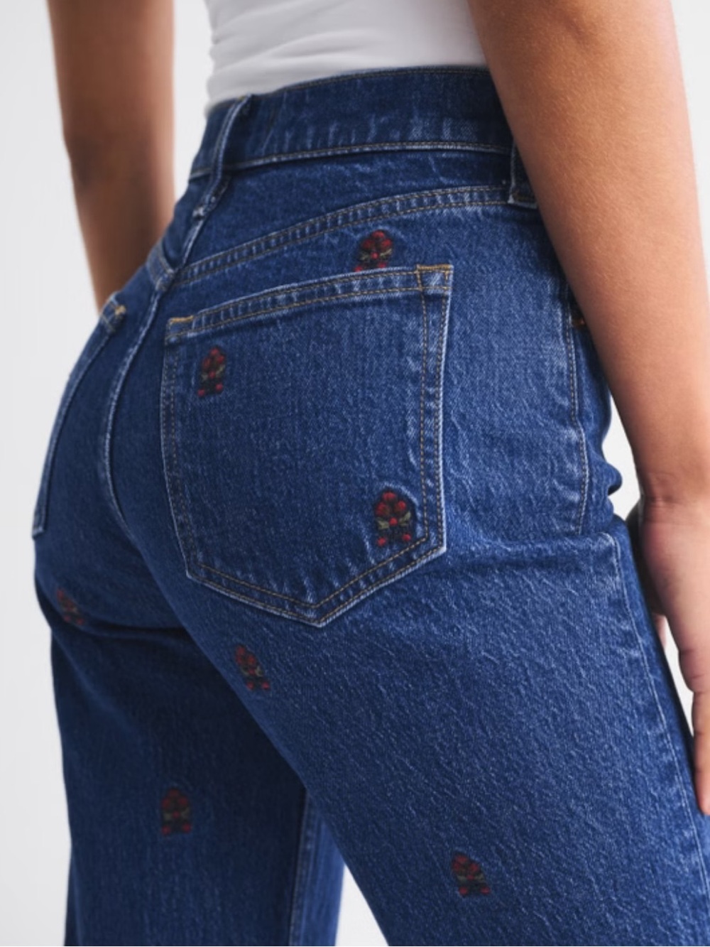 Abercrombie & Fitch High Rise 90s Relaxed Floral Embroidered Jeans Curve Love - Picture 11 of 16